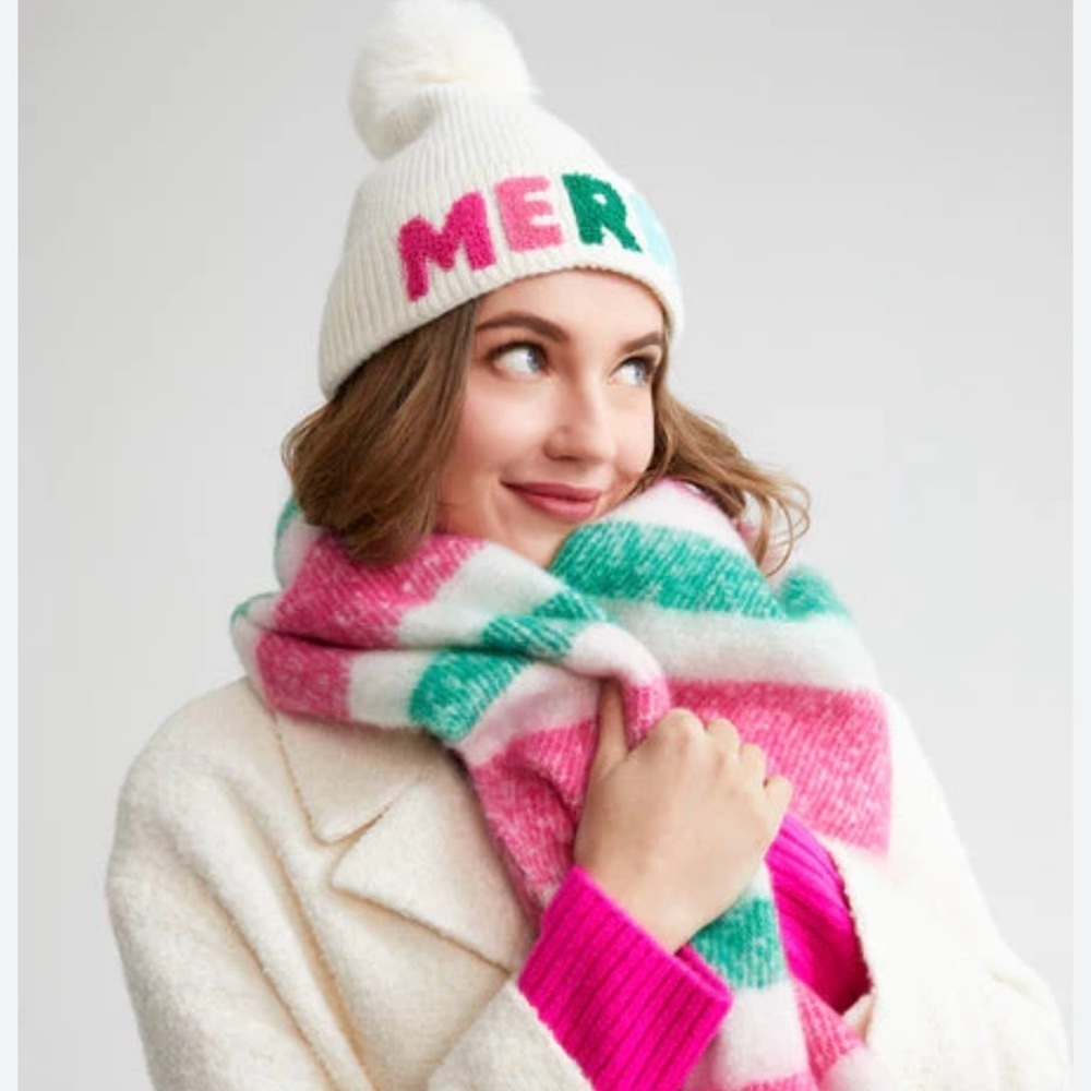 Shiraleah Pink and Green Knit Hat